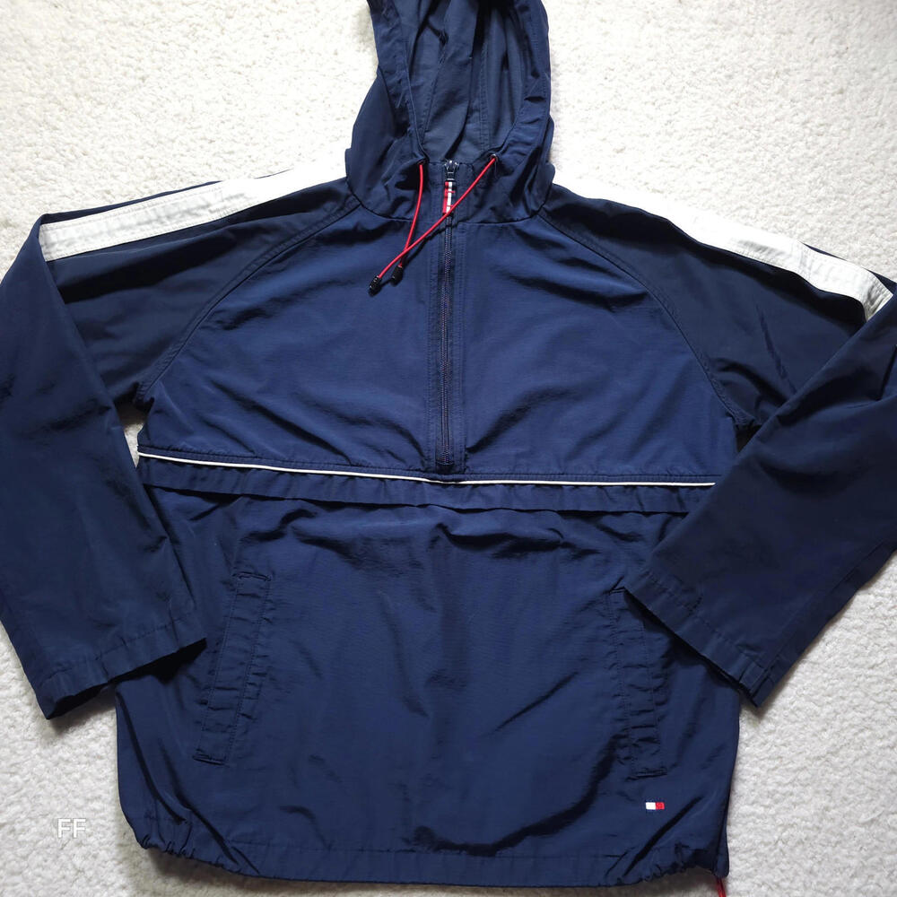Tommy Hilfiger Jeans Men's L Navy Blue Hooded Pullover Windbreaker Anorak